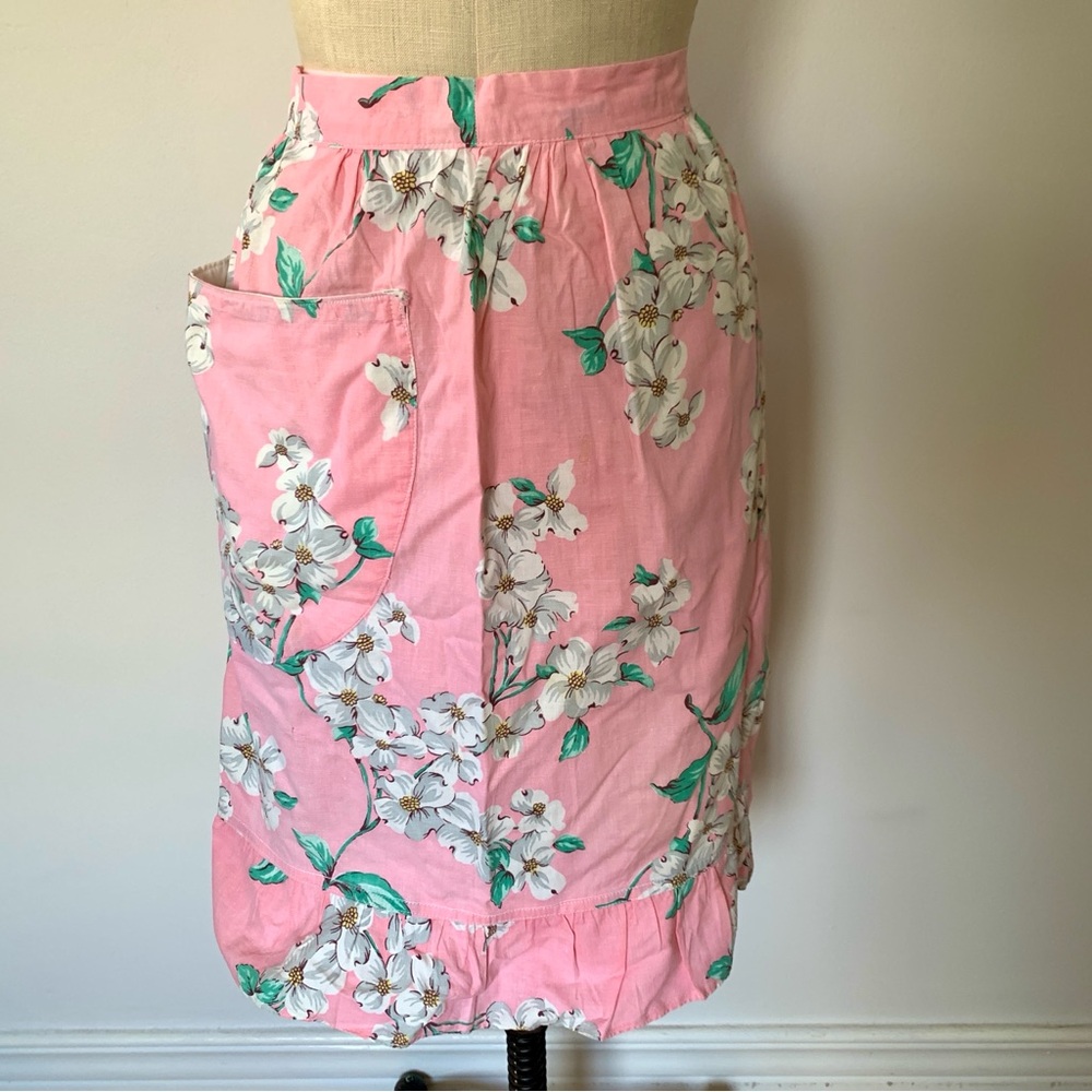 Vintage Pink Cherry Blossom Cotton Apron